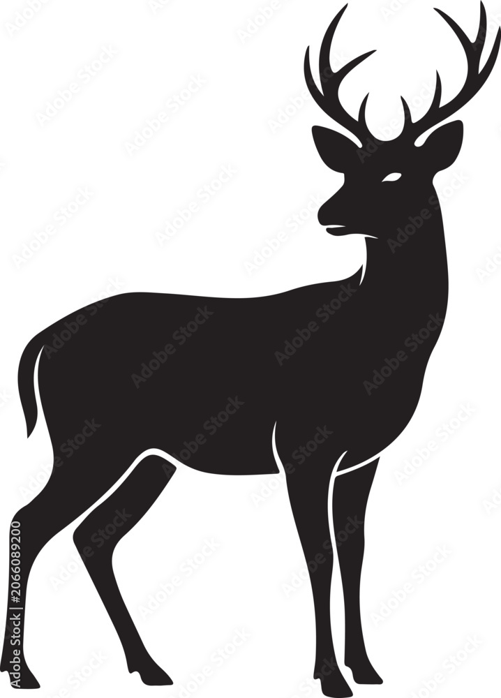 Fototapeta premium Deer silhouette vector illustration of stag deer with antlers wildlife nature animal design, hunting and christmas theme
