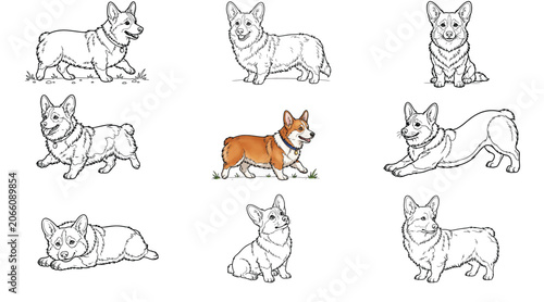 Obraz na płótnie Pembroke Welsh Corgi vector set