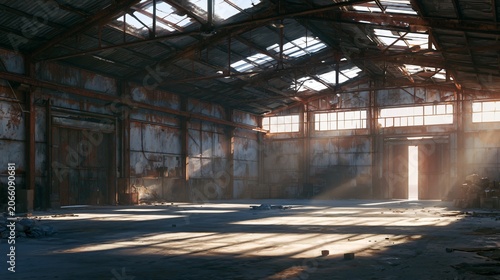 Rusty Warehouse Bathed in Sunlight: Industrial Interior Design Concept
