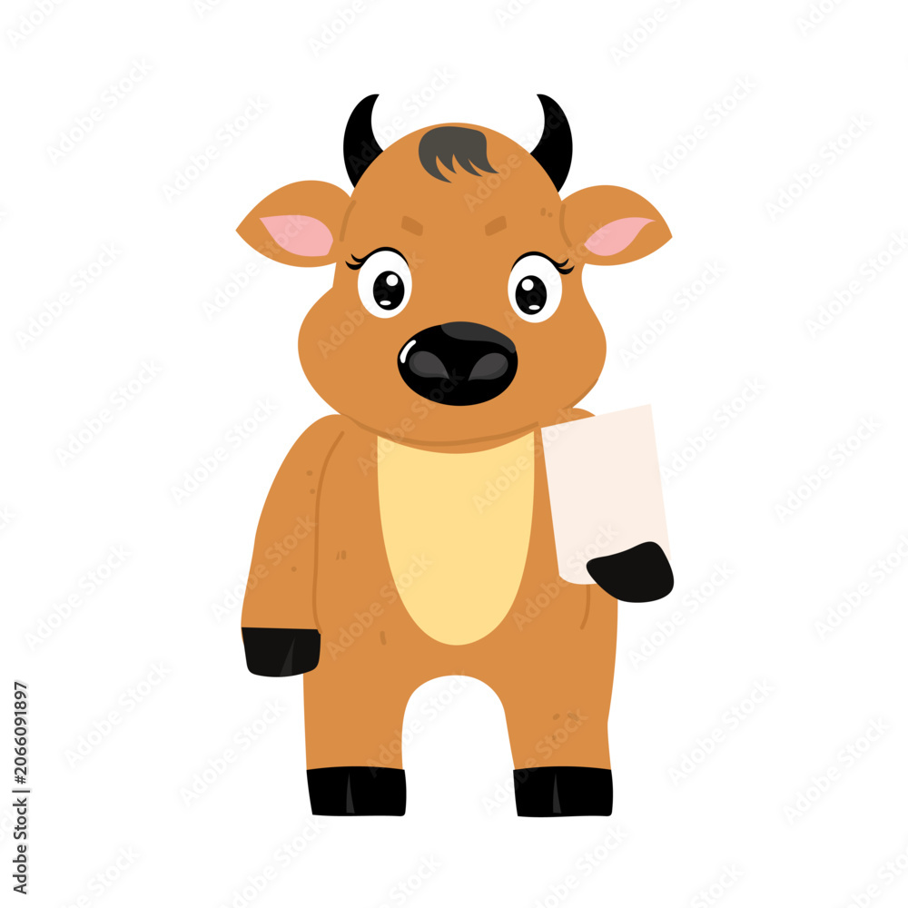Obraz premium Illustration of a Happy Cow Holding a Blank Sign