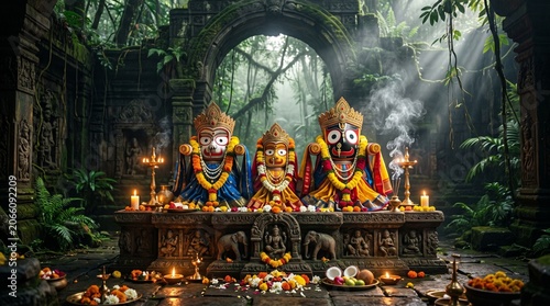 Lord Jagannath idol inside an abandoned jungle temple