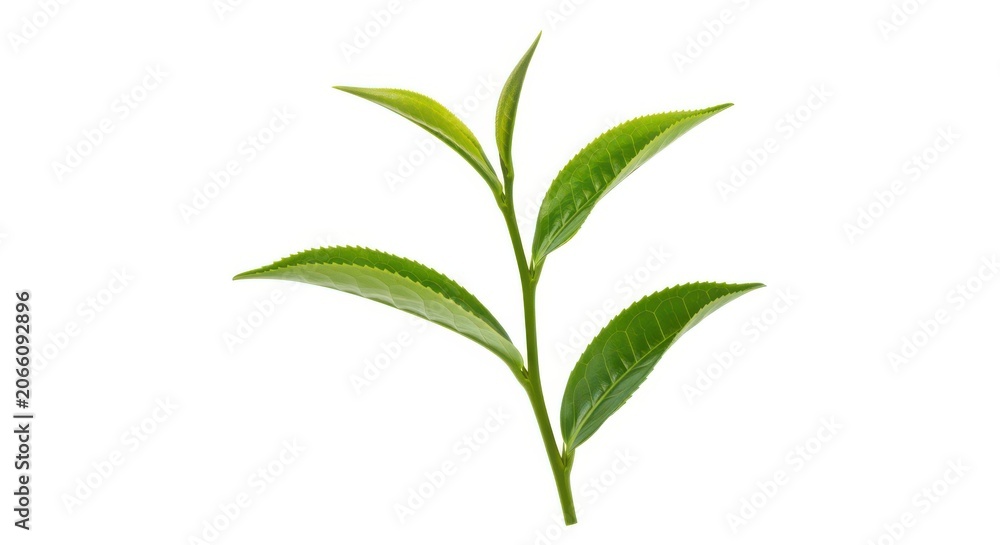 Fototapeta premium Fresh green tea leaves isolated on white background