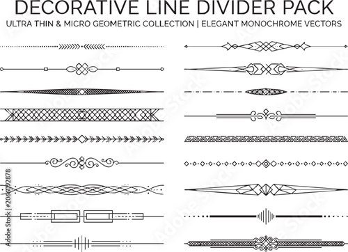 Decorative line divider pack featuring ultra thin and micro geometric collection elegant monochrome vectors for luxury branding professional document design refined artistic borders sleek separators.