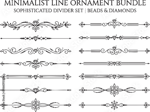 Minimalist line ornament bundle sophisticated divider set beads and diamonds elegant design elements for decoration border or frame enhancement book or menu accents.