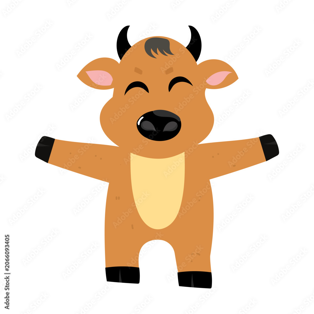 Obraz premium Cute Cartoon bull Illustration. kawaii charater