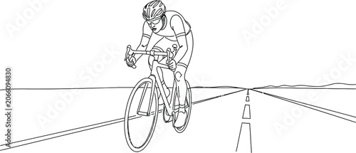 Road bicycle racer line art illustration athletic cyclist in competitive position