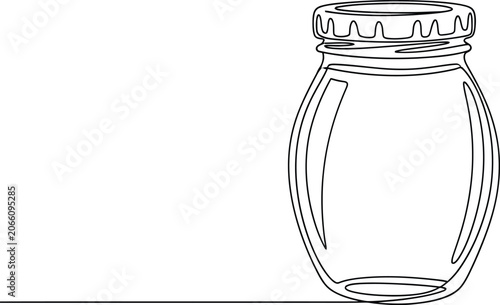 Single line drawing of a glass jar with lid minimalist outline illustration isolated vector