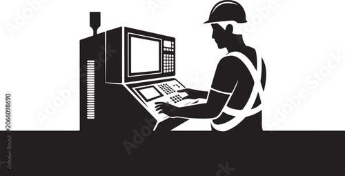 Εκτύπωση καμβά Worker operating cnc machine control panel