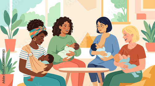 Diverse Mothers Breastfeeding Vector