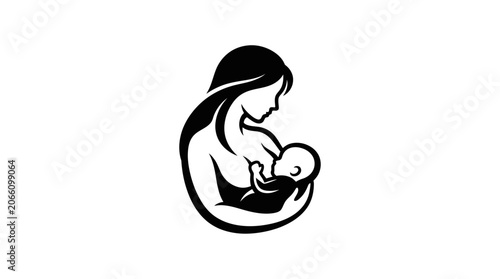 Mother and Baby Silhouette Breastfeeding Logo Vector