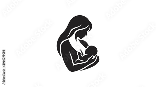 Mother and Baby Silhouette Breastfeeding Logo Vector
