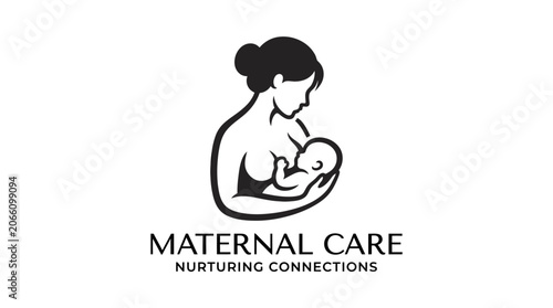 Mother and Baby Silhouette Breastfeeding Logo Vector