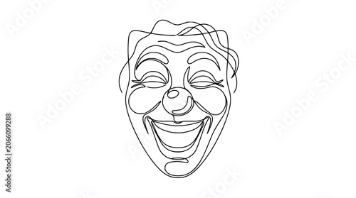 Cuadro en lienzo Continuous line drawing of a happy clown mask, minimalist art, symbol of joy and laughter