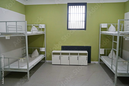 Obraz na plátne The bed linen is on the bed. A prison cell in a penal colony.