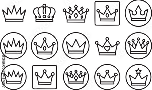 Vászonkép Collection Of Crown Line Icons On White Background