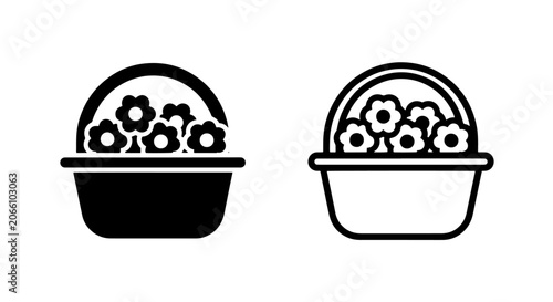 Foto Decorative flower pot icon set in silhouette and outline graphic styles