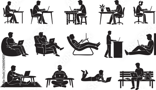 Fotografía People using laptops in various relaxed positions