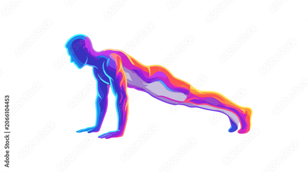 Obraz premium Person performing plank exercise on colorful abstract background