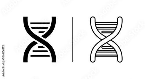 Photography Dna helix strand solid and outline graphic icon pair with genetics, genotype