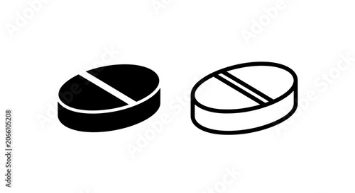 Photos Minimalist pill icon set in solid and outline styles for medical pharmacy design