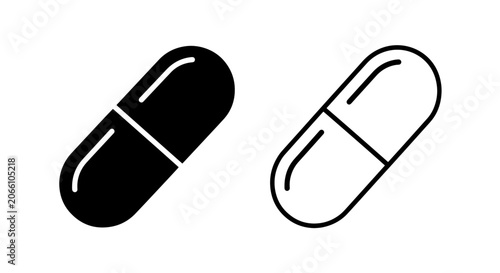 Vászonkép Dual style capsule medicine icon set isolated on white background for health