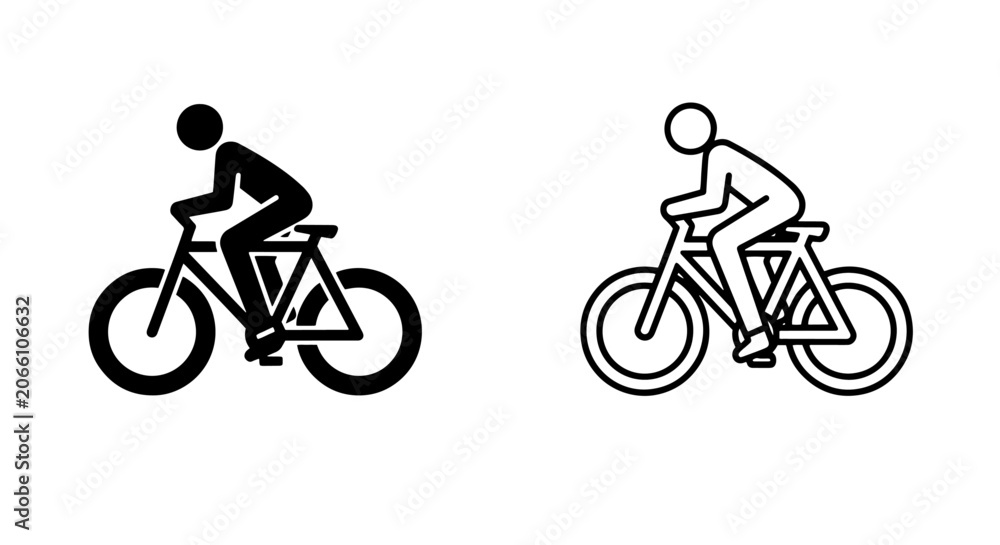 Obraz premium Cyclist icons in solid and outline style for sports with activity, exercise