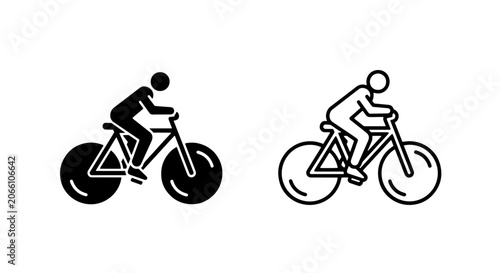 Cuadro en lienzo Set of minimalist cycling icons showing a person riding a bicycle with exercise