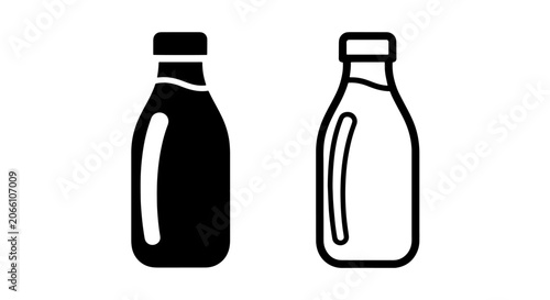 Quadro su tela Bottle of milk silhouette and outline icon set with beverage, silhouette