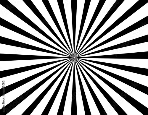 A black and white optical illusion image featuring converging lines