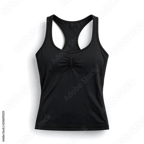 A black women's sports tank top with a ruched detail