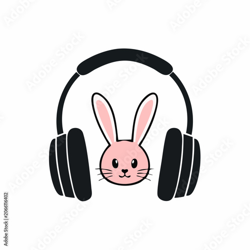 Cute Pink Bunny Wearing Headphones