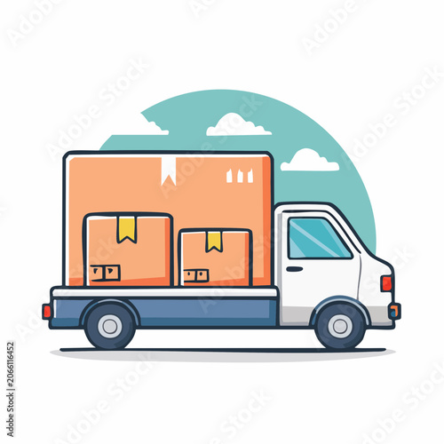 Delivery Truck with Cardboard Boxes