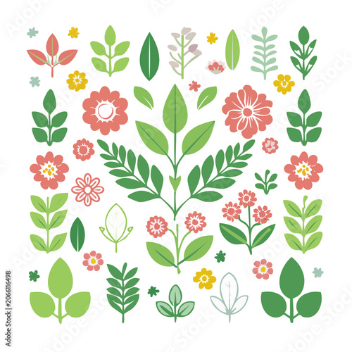 Flat Design Floral and Leaf Elements