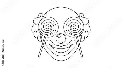 Tableau sur toile Minimalist single line drawing of a clown face with spiral lollipop eyes