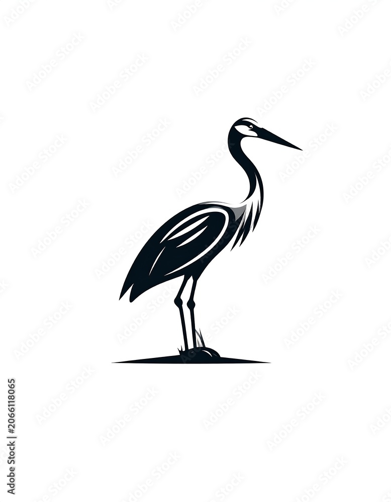 Obraz premium A black silhouette of a standing heron with long neck and legs