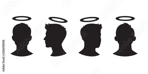Valokuva Black Silhouette Vector Set of Angel Halo Head and Profile Avatars