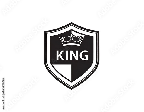 A black and white shield with a crown and the word 