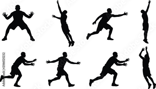 Tableau sur toile Basketball Defense and Rebounding Player Silhouette Collection Vector Set