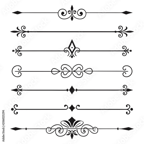 Ornate decorative divider vintage line art flourish.