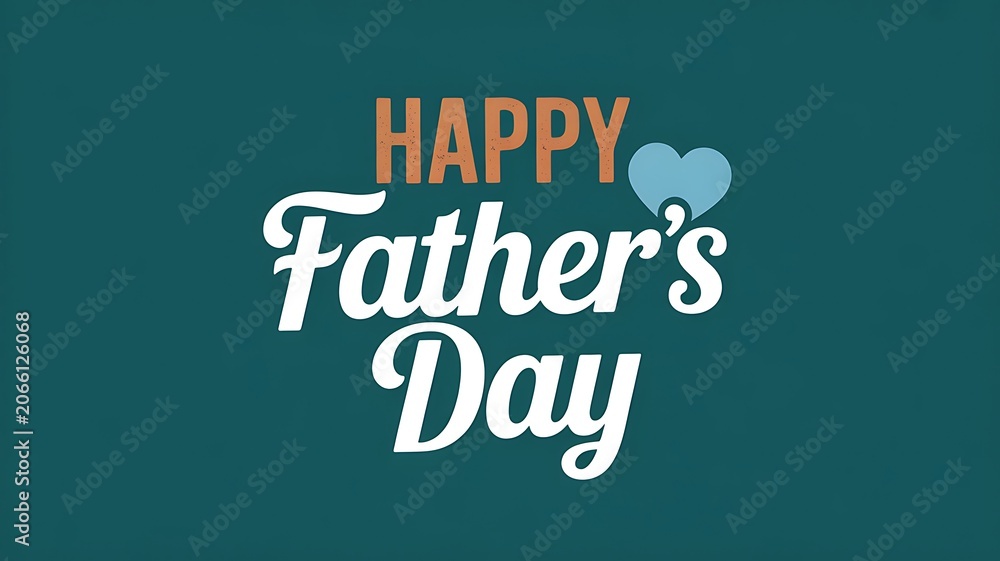 Obraz premium Happy Father's Day Typography: A stylish and celebratory typographic design wishing a 'Happy Father's Day' with a charming blue heart accent on a deep teal background.