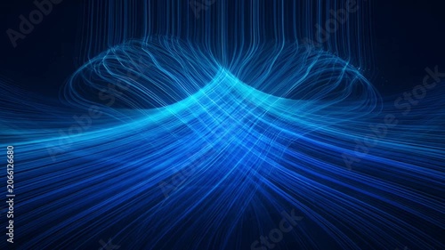 Abstract blue light streaks and waves against a dark background