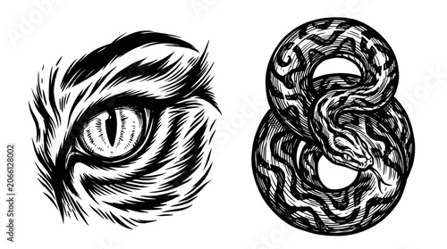 Принти на полотні Mysterious Eye and Snake Illustration