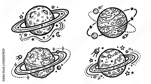Hand-drawn Planets and Celestial Bodies Collection