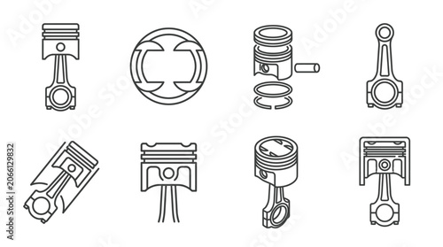 Piston Engine Parts: Collection of Line Art Icons