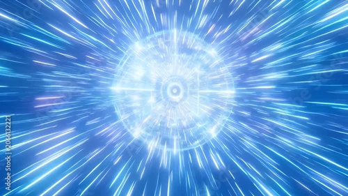 Abstract blue light tunnel with radial lines and motion effect