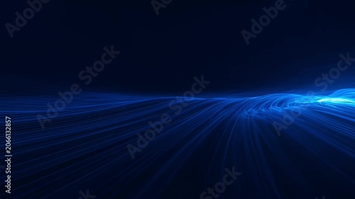 Abstract blue light waves flowing across a dark background