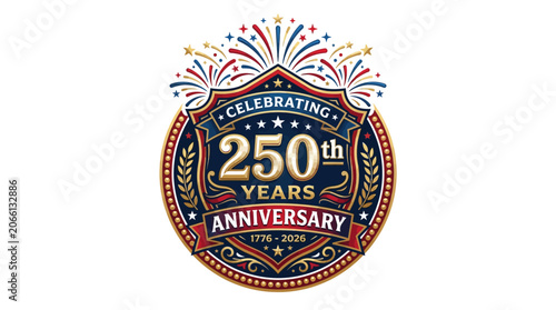 Fotografia Anniversary badge, 250th celebration emblem, vintage style logo, commemorative l