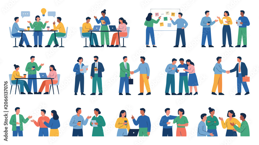 Fototapeta premium Diverse Business People Collaborating in Modern Flat Illustration Style