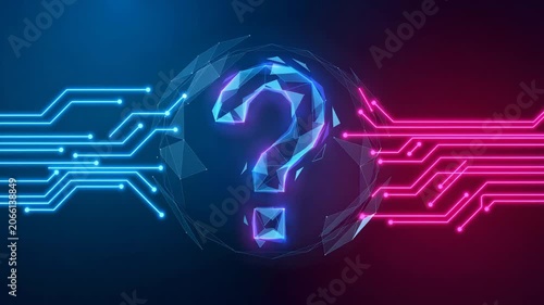 Neon Question Mark Symbol in Dark Futuristic Background for Business and Technology Concepts with Unknown or Confusion Theme in Modern Digital Design