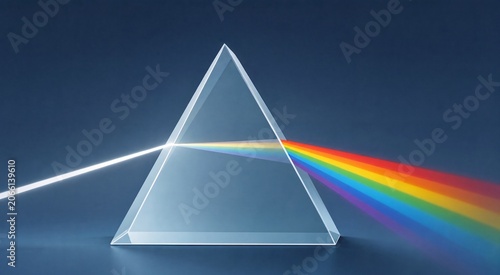 Glass Prism Refracting White Light into a Visible Rainbow Spectrum